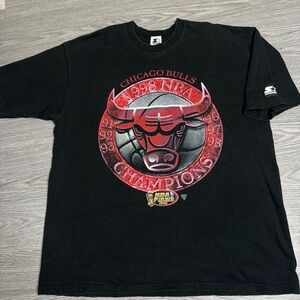 VTG Starter Chicago Bulls NBA Champions T-Shirt Sz XL Double Sided 1998 Jordan